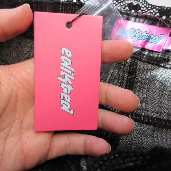 Edikted Women Jeans S Black Low Rise Stripe Lace Trim Wide Leg Trendy Preppy 626 - Picture 7 of 16